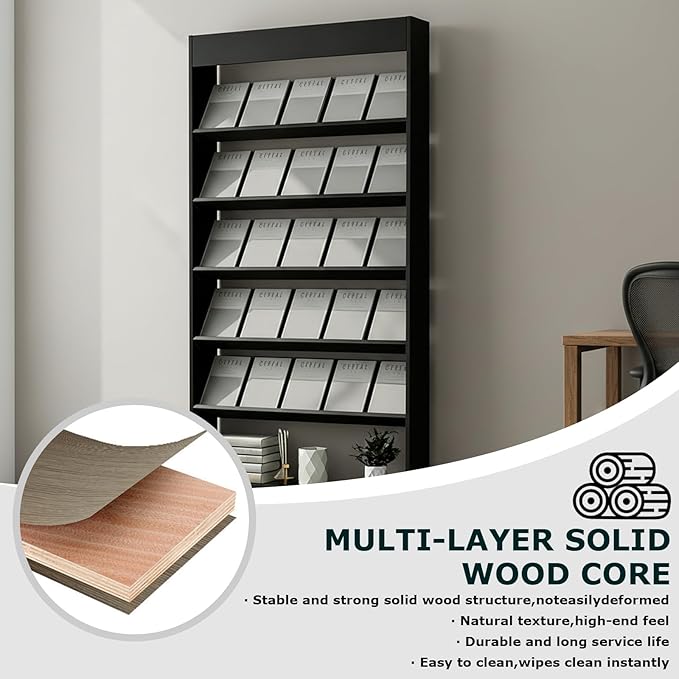 LHIUGE 6-Layer Brochure Display Rack,Freestanding Wooden Magazine Rack,Standing Literature Display Rack Brochure Holder for Home, Office, Retail Display