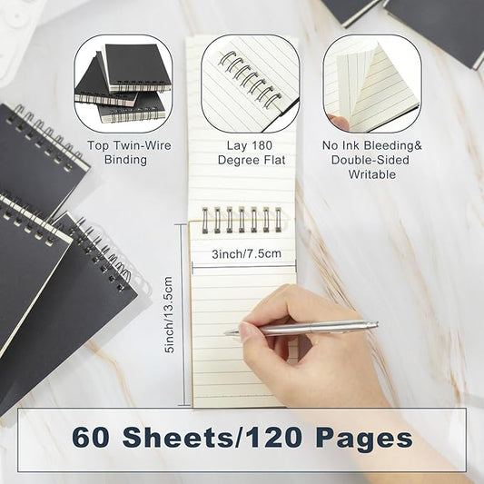 Tenceur 6 Pcs Pocket Notebook Bulk Small 3x5 Inch Spiral Notepads Mini Top Bound Notebook with Lined 120 Pages Ruled Memo Pads for Office College Nurse Essentials Back to School Gift (Black)