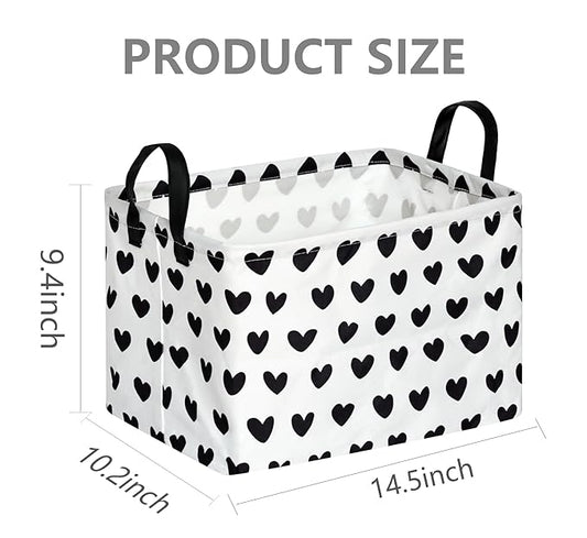 FUULOXE Rectangular Valentines Basket Storage Bin for Shelves Girls Gifts Baskets Foldable Box with Handles for Home Office Car Dormroom Valentine's Day Party Supplies