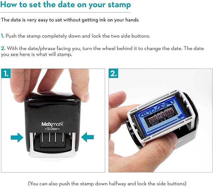 MaxMark Office Self Inking Date Stamp with Phrase Approved - Red Ink