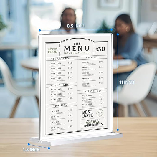 12 Pack Acrylic Sign Holder 8.5 x 11, Double-Sided Clear Sign Holder Plastic Stands for Display, T Shape Acrylic Table Sign Stands for Office Store Restaurants Wedding Party Decoration