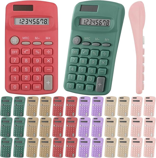 Tellegloww 18 Pcs Pocket Size Basic Calculators Bulk for Classroom Solar Battery Dual Power Display Calculator 8 Digit Colored Basic Calculator for Kids Student School Office