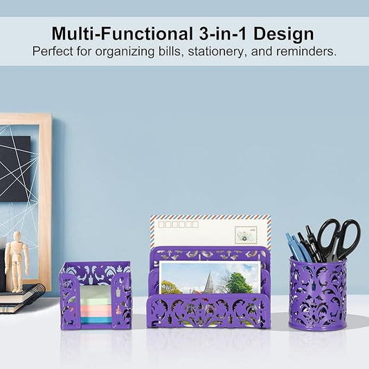 EasyPAG 3-Piece Desk Organizer Set — Purple