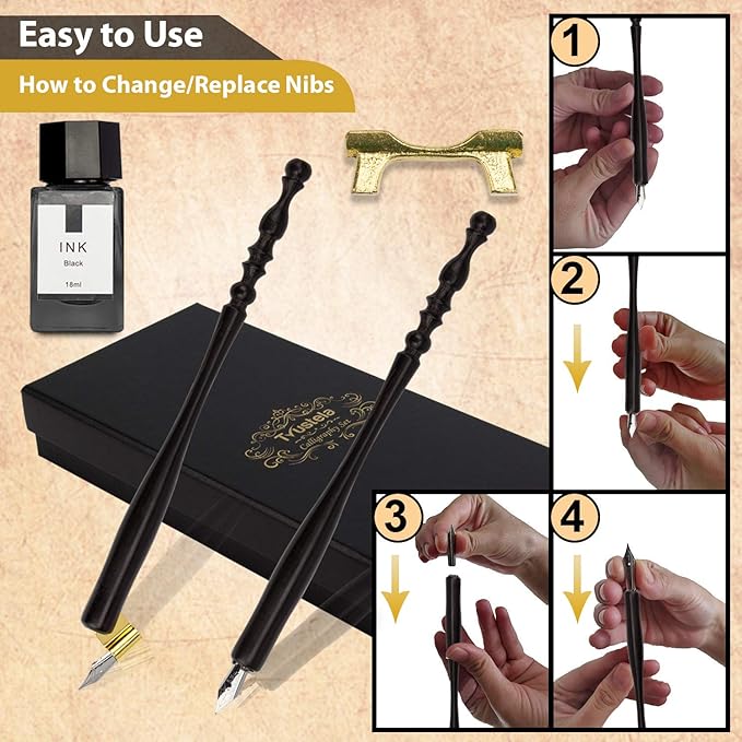 Trustela Calligraphy Set for Beginners — 19 Nibs, Oblique Pen Holder, Wooden Set