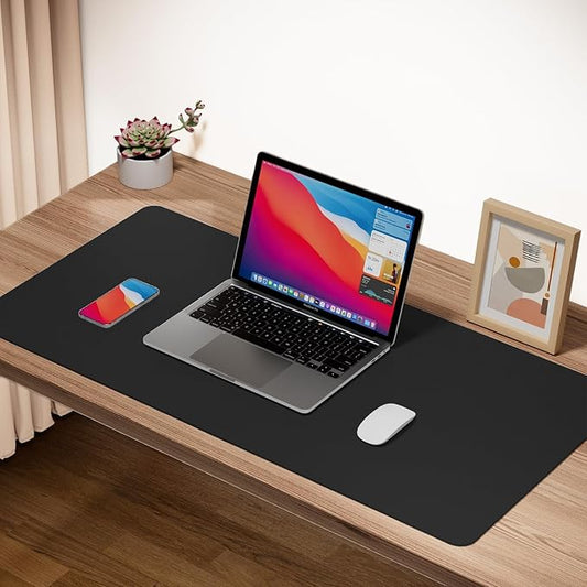 ‎Boutilon Leather Desk Pad Protector,Non-Slip Mouse Pad,Laptop Desk Pad,Office Mouse Mat,Waterproof Leather Desk Blotter,Desk Writing Pad for Office and Home,Laptop Blotter (S-Black,24"x 14")