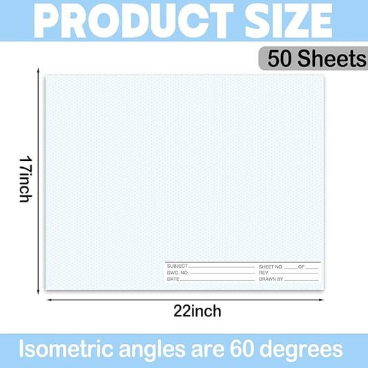1 Pack 50 Sheets 22" x 17" Isometric Graph Paper Pad Landscape for 3D Designs Architecture Landscaping Engineering Drafting