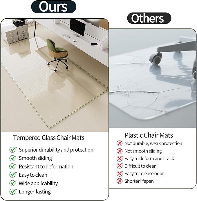 Koonmi Tempered Glass Chair Mat for Hardwood Floors & Carpets, 48" x 72“ Transparent Heavy Duty Office Floor Protector with Noise-Free Gliding Shatterproof for Home Office Desk