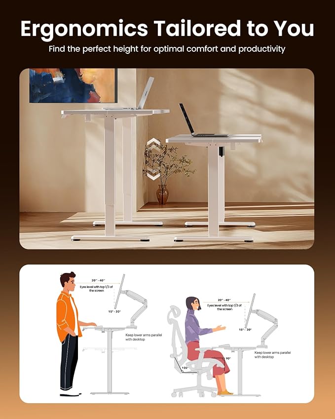 ErGear Height Adjustable Electric Standing Desk, 31.5 x 18.9 Inches Sit Stand up Desk, Memory Computer Home Office Desk with Two-Piece Desktop (White)