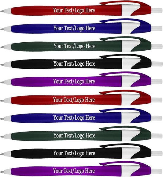 SyPen Personalized Pens With your Custom Logo or Text-500 Pack Bulk-for Businesses, Parties, and Events, Custom Printed Slim Ballpoint Click Pens, Assorted Baarrel Colors, Black Ink