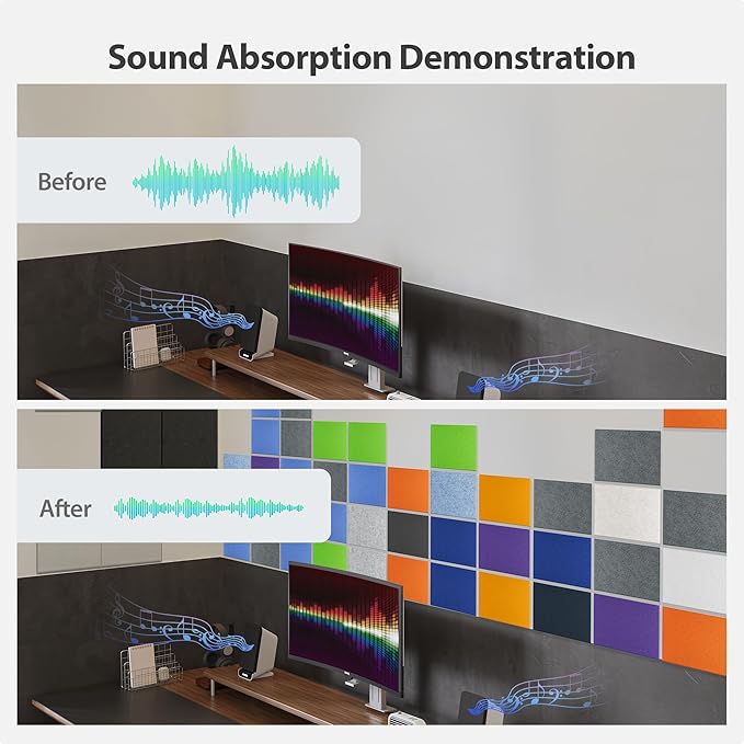 Amantech 12 Pack Acoustic Panels Self Adhesive Sound Proof Foam, High Density Sound Acoustic Panel, 16X12X0.4 Inch 4:3 Rectangle Panels in Home, Office, Reccording Room, Studio,and More(Violet)