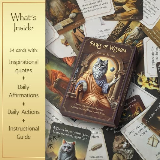 Paws of Wisdom Motivational 54-Card Deck. Cat-Themed Historical Quotes, Positive Affirmations & Daily Actions for Personal Growth. Mindfulness & Self-Care Gift for Women, Adults, Teens, & Teachers