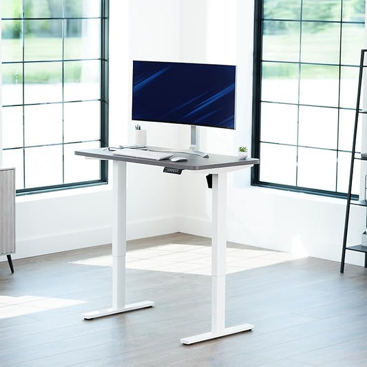 VIVO Electric 43 x 24 in Standing Desk, Memory Height Adjustment, 1B Series, Holds 220 lbs, One-Piece Dark Gray Top, White Frame, DESK-KIT-1W4G