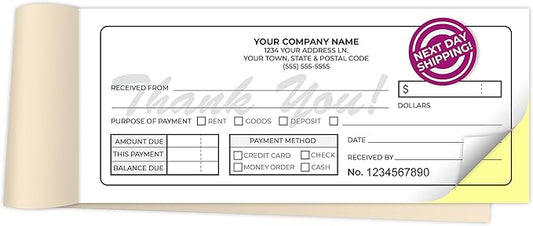 Custom 2.83" x 7" Carbonless NCR Books in 2-Part Duplicate Invoices, Receipts, Work Orders, Sales Orders, Purchase Orders, Estimates, Quote Forms with Your Company/Business Name (150 Sets)