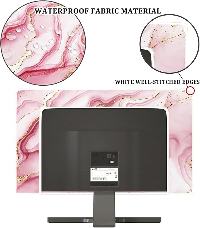 Baocicco Gold Pink Marble Waterproof TV Display Screen Cover 50, 51, 52 Inch TV Accessories Laptop TVs LCD Screen Decoration for Tablet Anti-Static Dustproof Protective for Home Office