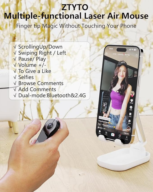 Air Mouse for PC/iOS/Android with Touchpad Rechargeable Wireless Presentation for PPT Pointer Bluetooth 2.4G Remote Control for PowerPoint/Keynote/Tiktok/Camera/Kindle App (Black)