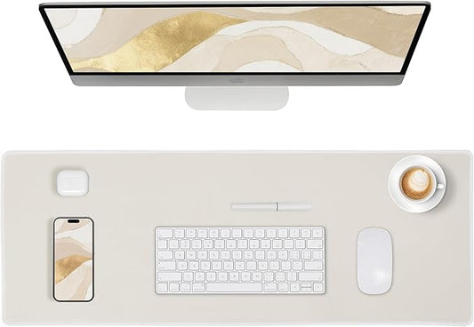 ALOANES Waterproof Mouse Pad with Durable Stitched Edge, XL Gaming Keyboard Pad, Non-Slip Rubber Base Mouse Mat, Extended Desk pad for Gamer, Office & Home, Beige Mousepad 31.5''x 11.8''x 0.12''