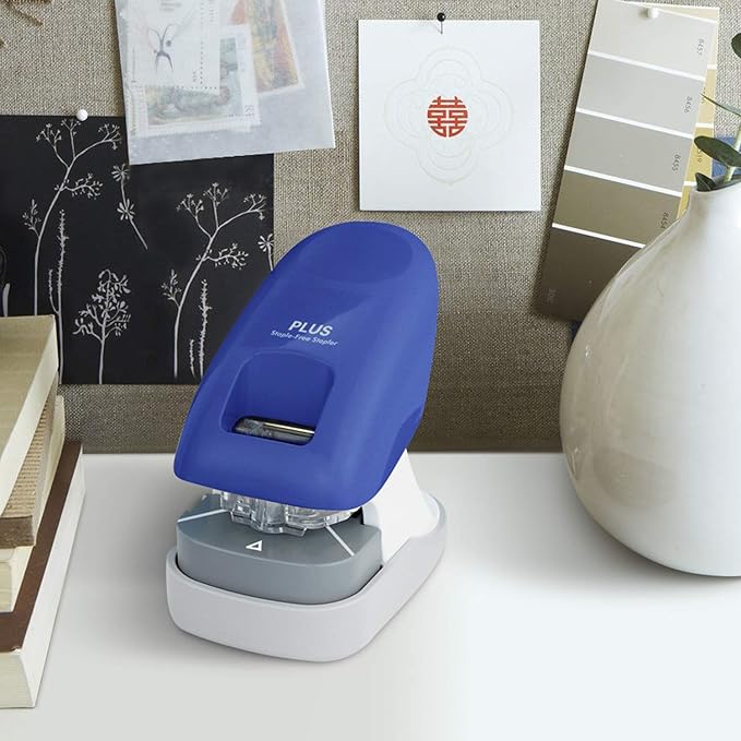 Plus Paper Clinch Desktop Staple-Free Stapler — Blue