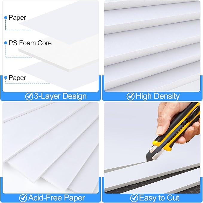 ToLanbbt 12 Pack White Foam Board, 16 x 20 x 3/16" Thick Foam Core Acid Free Poster Foamboard for Art Craft Projects, Painting, Displaying, Signage, Wedding, School