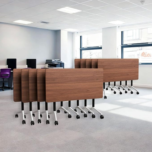 Goakwwuz Conference Room Table, Folding Conference Tables,Thicken Grey Tabletop,Flip Top Wooden Seminar Meeting Room Table for Conference Room Offices (10, Walnut, 47.2“)