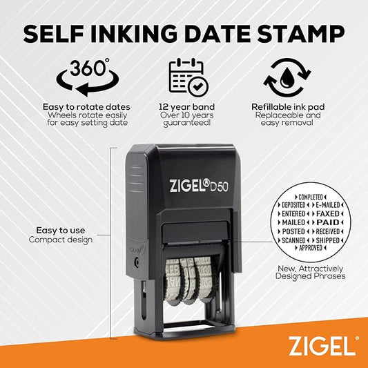 ZIGEL D50 Date Stamp with Scanned - Self Inking Date Stamp - Blue