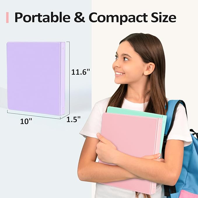 BinderX Extra Durable 3 Ring Binder, Round Ring 1 Inch Binders, Fits 175 Sheets of 8.5x11 Paper, Customizable View Cover with Inside Pockets, Cute 1" Binder, School Supplies for Girls, Blue