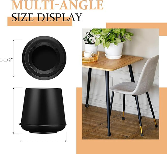 1-1/2” Round Rubber Chair Leg Tips Caps, Chair Leg Floor Protectors, Non-Slip Chairs Legs Caps, Stool Feet Protectors Cap, Folding Metal Chairs Legs Tip Replacement (Black, 8 Pack)