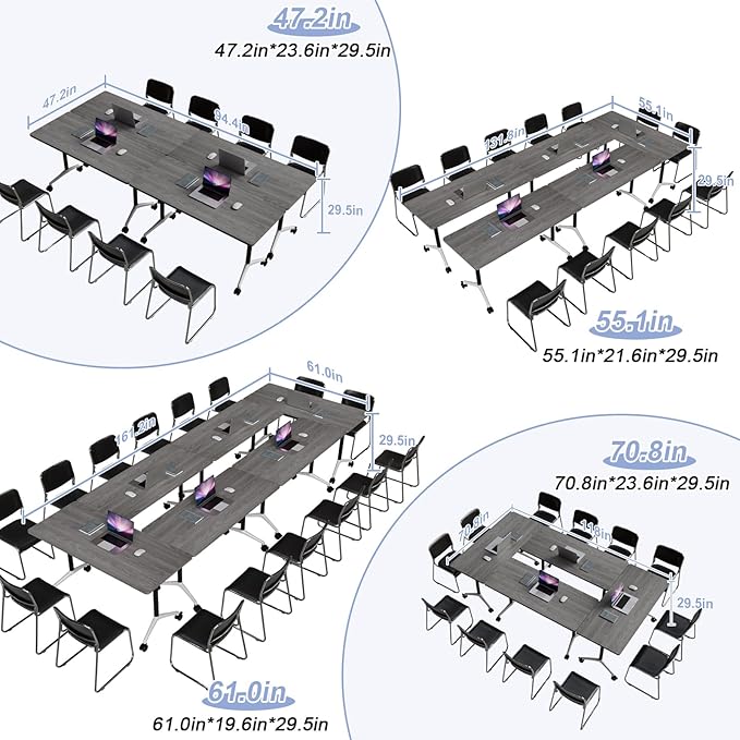 Conference Table Flip Top Mobile Conference Room Tables,Folding Conference Table with Wheels,Large Meeting Training Seminar Table Saving Space for Office Classroom(10C,47.2'')