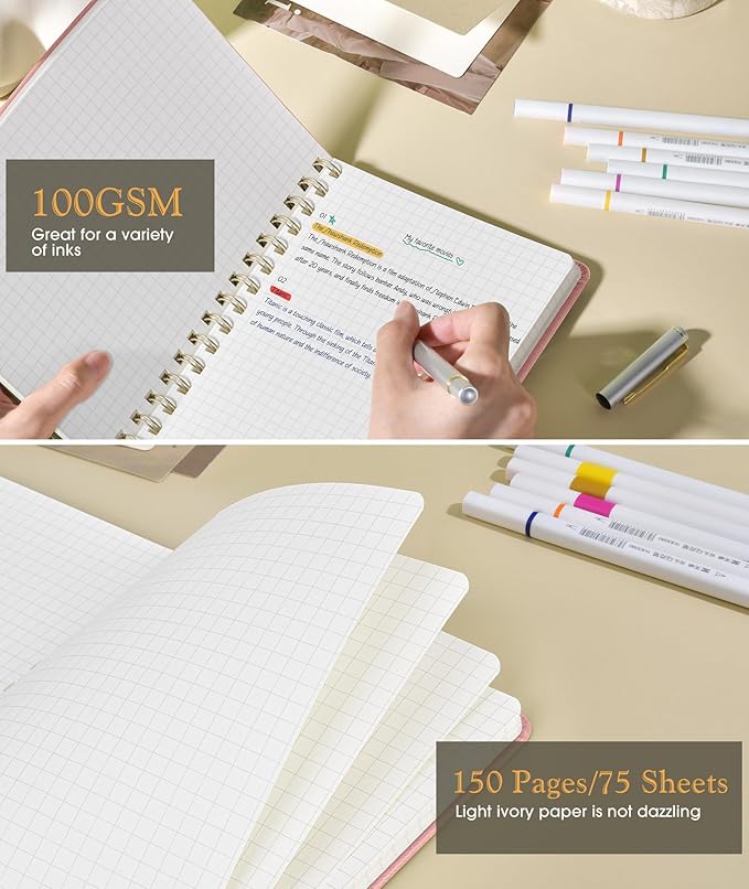 Office Prime Graph Spiral Notebook — A5, 5.75×8.38 in, 150 Pages, Blush Pink