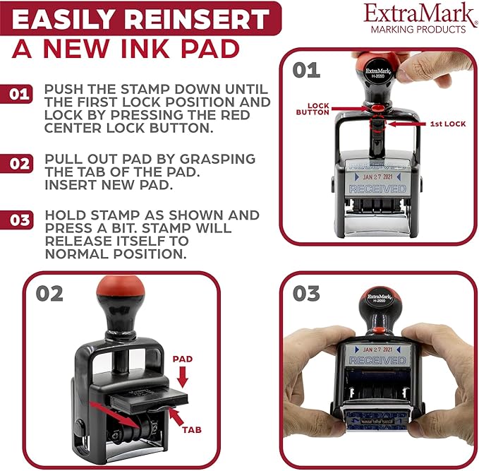 Heavy Duty Style Office Date Stamp with Received - Self Inking Dater - Style C - Black Ink Color