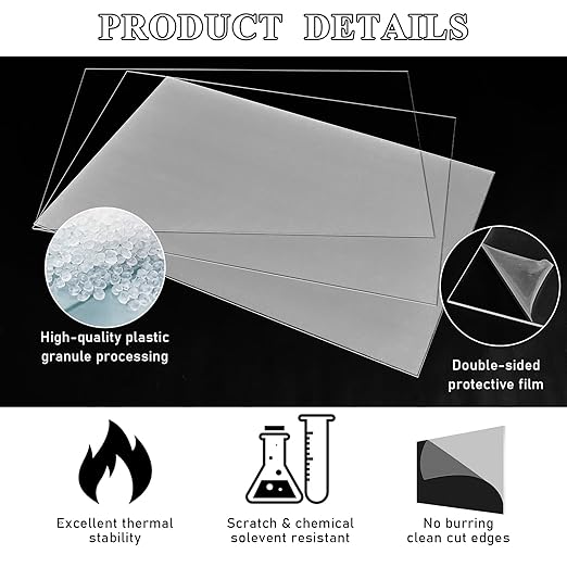 Roowest 6 Pcs 24 x 48 Inch, 1/8 Inch Thick Clear Acrylic Sheets Plastic Panels Sheets Cut to Size Cast Acrylic Board Panel with Protective Film for Craft DIY Projects Sign Frame