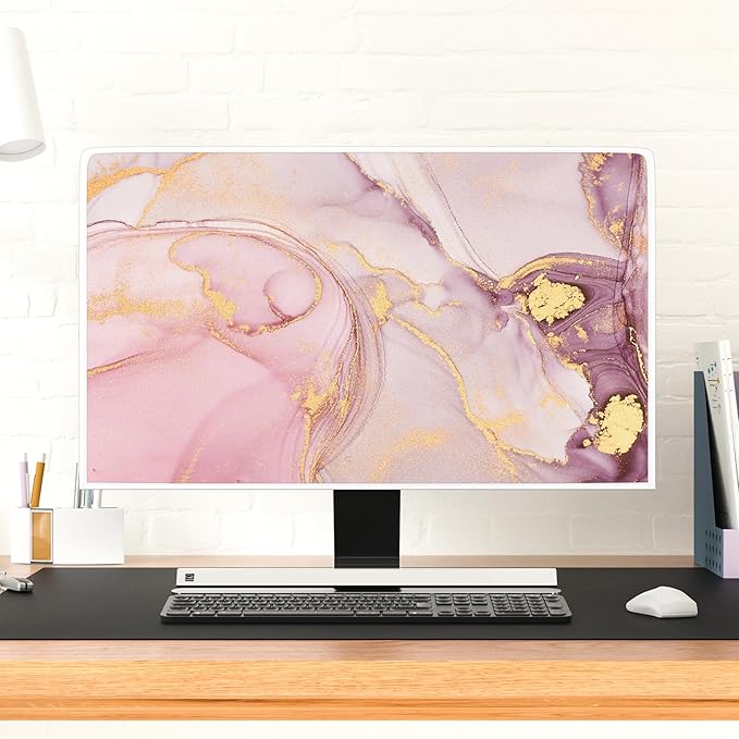 Baocicco Pink Gold Marble Waterproof Screen TV Cover 50, 51, 52 Inch Decorative Modern Television Cover for Home TV Screen Texture Dust Proof Monitor Covers for Television Screen LED LCD OLED TVs