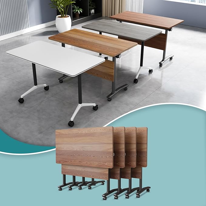 Conference Table Flip Top Mobile Conference Room Tables,Folding Conference Table with Wheels,Large Meeting Training Seminar Table Saving Space for Office Classroom(4B,55.1'')