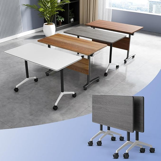Conference Table Flip Top Mobile Conference Room Tables,Folding Conference Table with Wheels,Large Meeting Training Seminar Table Saving Space for Office Classroom(2C,55.1'')