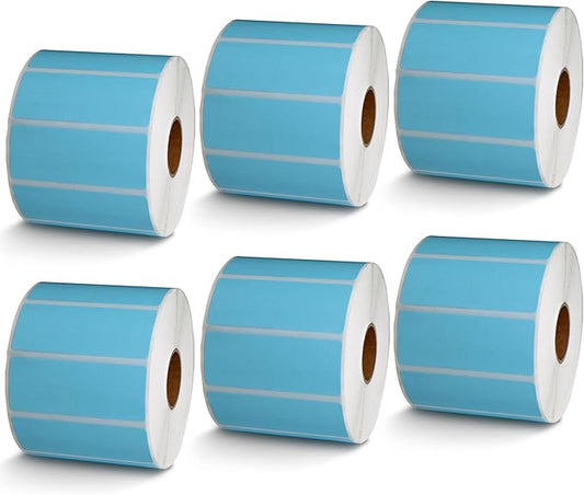 BETCKEY - 2.5" x 1" Multipurpose & Barcode Labels Compatible with Zebra & Rollo Label Printer,Premium Adhesive & Perforated[Light Blue, 6 Rolls, 8280 Labels]