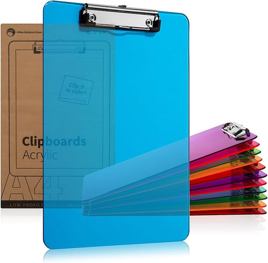 Plastic Clipboards with Low Profile Clip (Set of 12) - 12.5 x 9 Inch Multi Color, Holds 100 Sheets