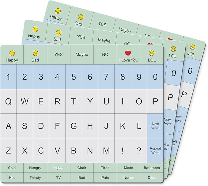 Adult Communication Board - Non-Slip, Portable Letter Chart for Non-Verbal, Stroke Recovery, Effective Visual Aids for Non-Speaking Patients, Pain Scale, QWERTY or ABC (QWERTY - 3 Pack)