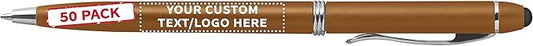 DISCOUNT PROMOS Custom Twist Action Plastic Stylus Pens, Set of 50, Personalized Bulk Pack - Pens for Work, Cool Pens for Writing, Black Ink - Gold