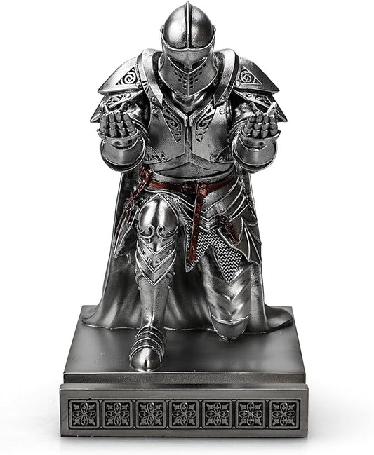 HDMbigmi King's Guard Leader Cloak Warrior Knight Pen Holder Mobile Phone Stand, Ornament Knight Statue, Pen Stand Paperweight for Office and Home (Silver)