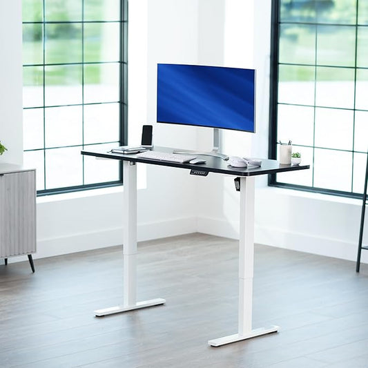 VIVO Electric 60 x 24 in Standing Desk, Memory Height Adjustment, 1B Series, Holds 220 lbs, One-Piece Black Top, White Frame, DESK-KIT-1W6B