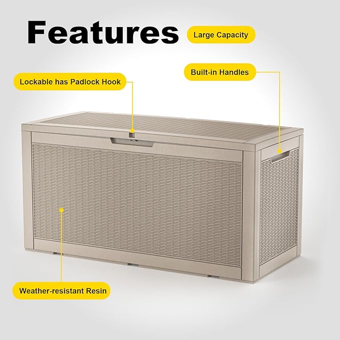EasyUp 120 Gallon Deck Boxes Waterproof, Outdoor Large Storage Boxes with Lids, Outside Resin Storage Box & Deck Boxes for Patio, Garden Use（Gray）
