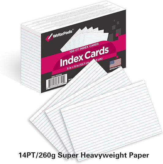 KAISA Lined Index Card 4"x6" Index Cards Flashcards, 2400 Count Index Cards, White 24 pack of 100 Shrink Cards,Heavy Weight Paper Made in the USA(KSU-03379)