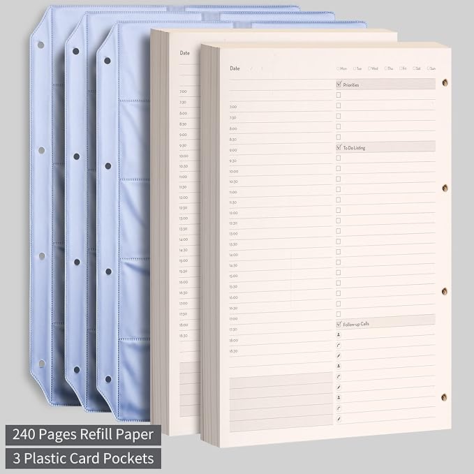 EMSHOI Undated Daily Planner - A4 Large To Do List Notebook Appointment Book for Productivity Time Management, with Hourly Planner Refills, Hardcover Binder Leather Journal - 240 Pages, 9.2x12