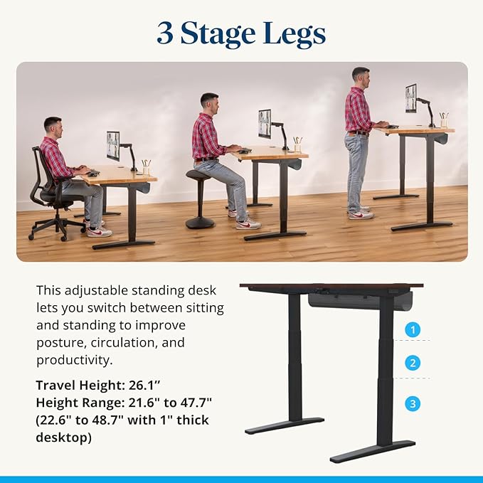 UPLIFTDESK V3 2-Leg Ash Gray Laminate Wood Standing Desk – Adjustable Height, Advanced 1-Touch Memory Keypad, Under Desk Cable Management, Wire Grommets & Rocker Board (Black C-Frame, 48 x 30 inch)