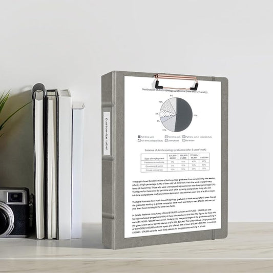 Ospelelf 3 Ring Binder With Clipboard 1 Inch Leather for Letter Size (8.5" x 11"), 5 Tab Dividers Office Supply, Grey