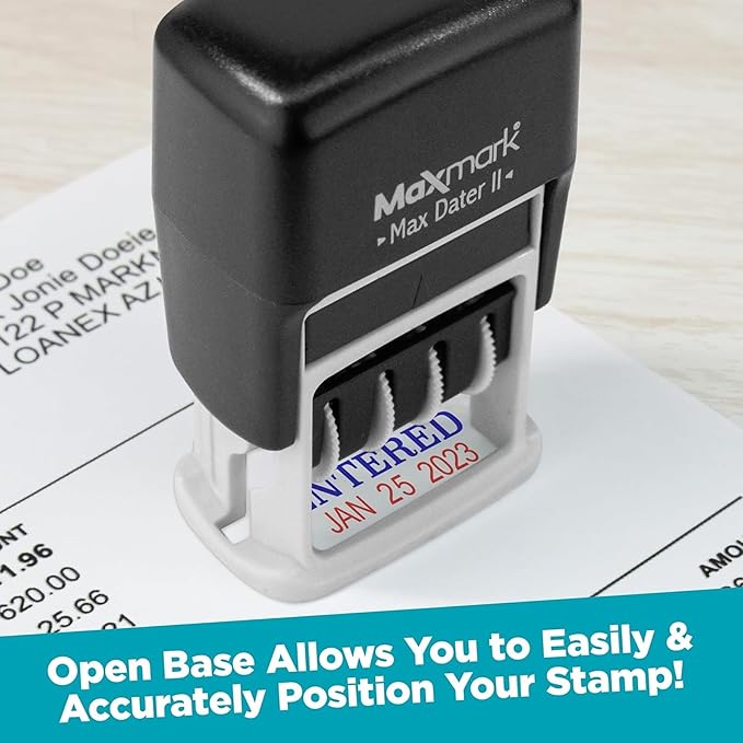 MaxMark Self-Inking Rubber Date Office Stamp with Posted Phrase & Date - Black Ink (Max Dater II), 12-Year Band