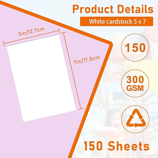 Guakicae 150 Sheets White Cardstock 5 x 7 Certificate Paper, 300gsm/110lb Heavyweight Flat Card Stock Printer Paper for Wedding Invitations, Thank You Cards, Business Cards, DIY Card Making, Menus
