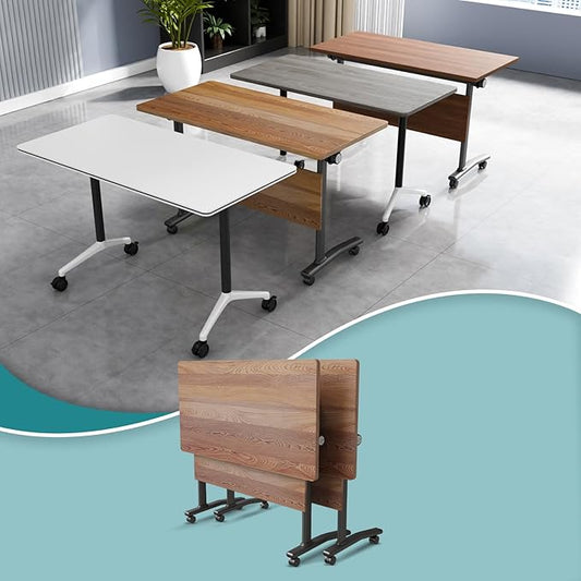 Conference Table Flip Top Mobile Conference Room Tables,Folding Conference Table with Wheels,Large Meeting Training Seminar Table Saving Space for Office Classroom(2B,55.1'')