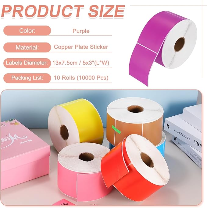 PATIKIL 1000Pcs Colored Coding Labels Stickers (Purple, 5x3Inch)