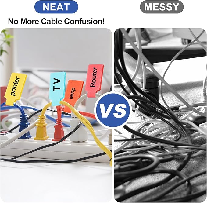 SZ.haitun 40 Pack Cable Labels Tags, White Write On Wire Cord Tags and Charger Labels Waterproof for Cable Management and Identification Electronics (Oval)