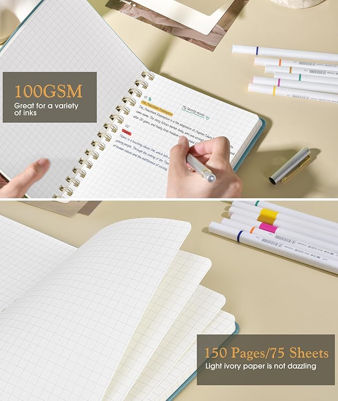 Office Prime Graph Spiral Notebook — A5, 5.75×8.38 in, 150 Pages, Misty Blue